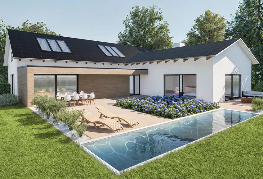 Eingeschossiges Haus mit Pool